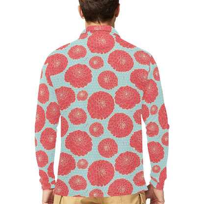 Marigold Pattern Print Design MR03 Long Sleeve Polo Shirt For Men's