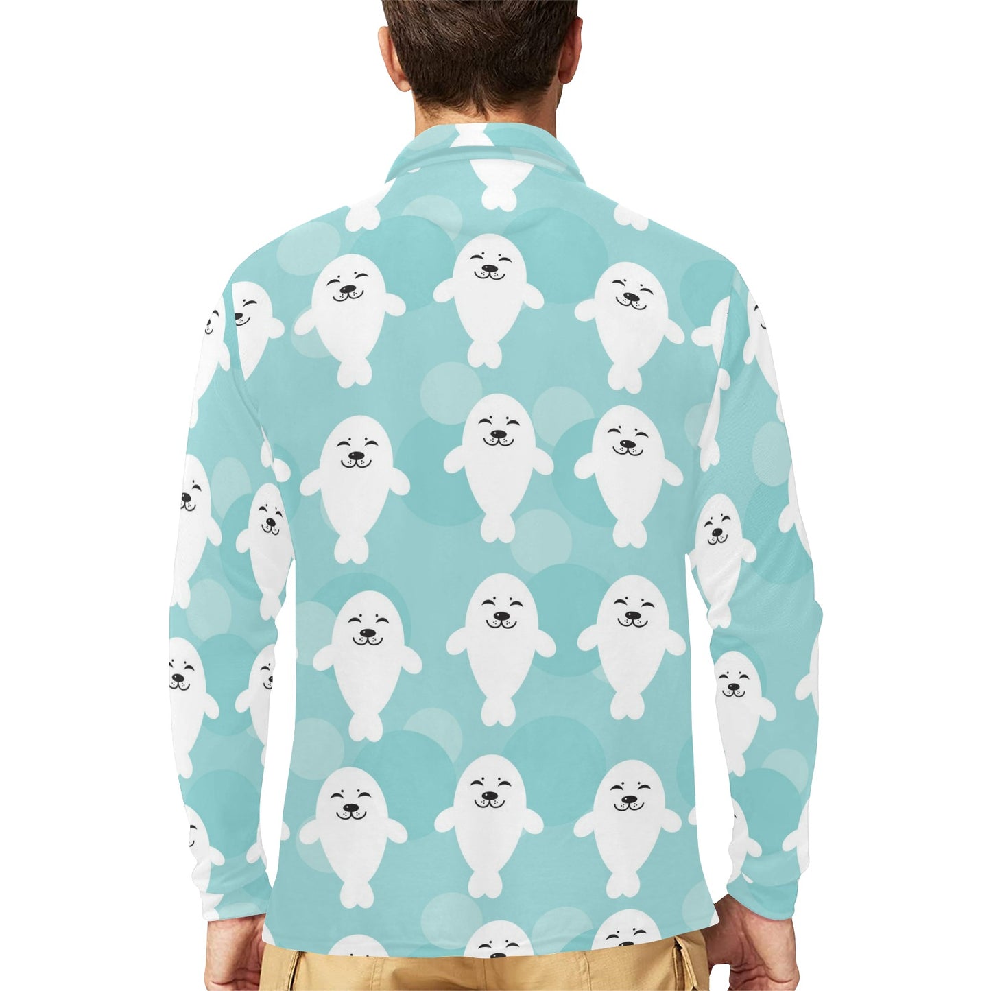 Sea Lion Baby Pattern Print Design 01 Long Sleeve Polo Shirt For Men's