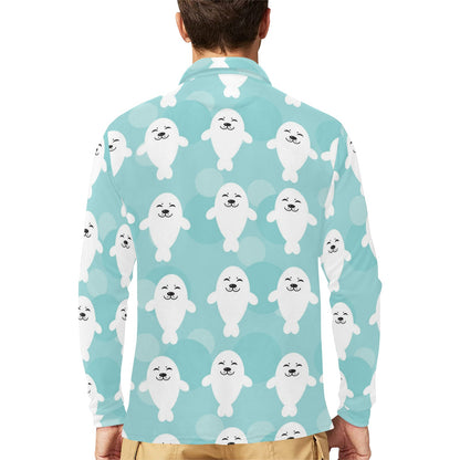 Sea Lion Baby Pattern Print Design 01 Long Sleeve Polo Shirt For Men's