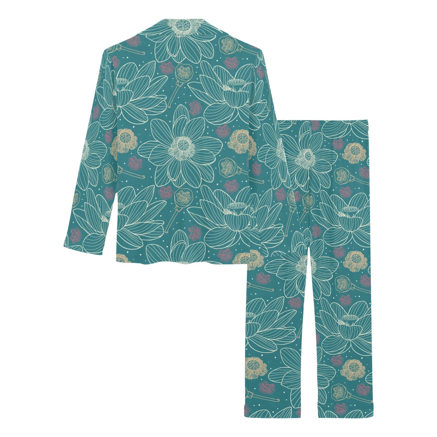 Lotus Pattern Print Design 01 Women's Long Pajama Set