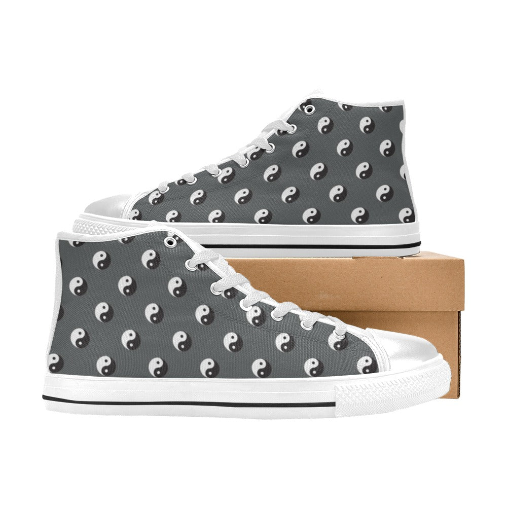 Yin Yang Print Design LKS303 Men's High Top Canvas Shoes