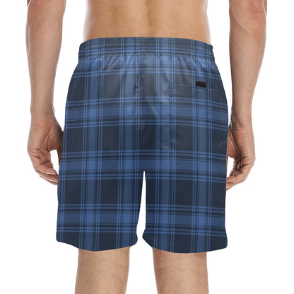 Tartan Blue Print Design LKS304 Men's Swim Trunks Beach Shorts