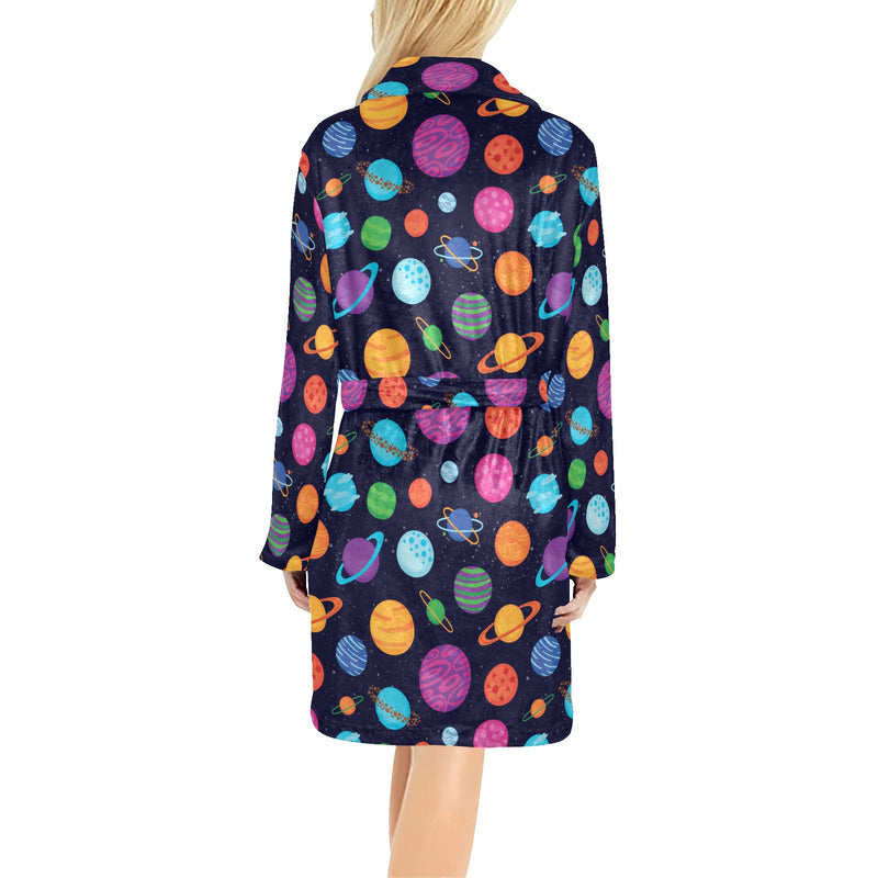 Planet Multicolor Print Design LKS302 Women's Fleece Robe