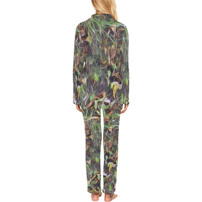 Camouflage Realistic Tree Print Women's Long Pajama Set