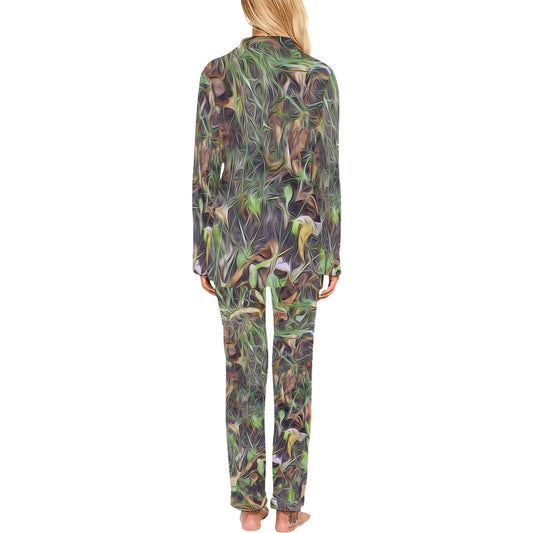Camouflage Realistic Tree Print Women's Long Pajama Set