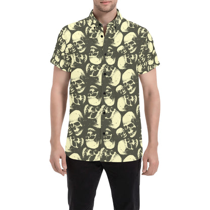 Skull Print Design LKS302 Men Short Sleeve Button Up Shirt