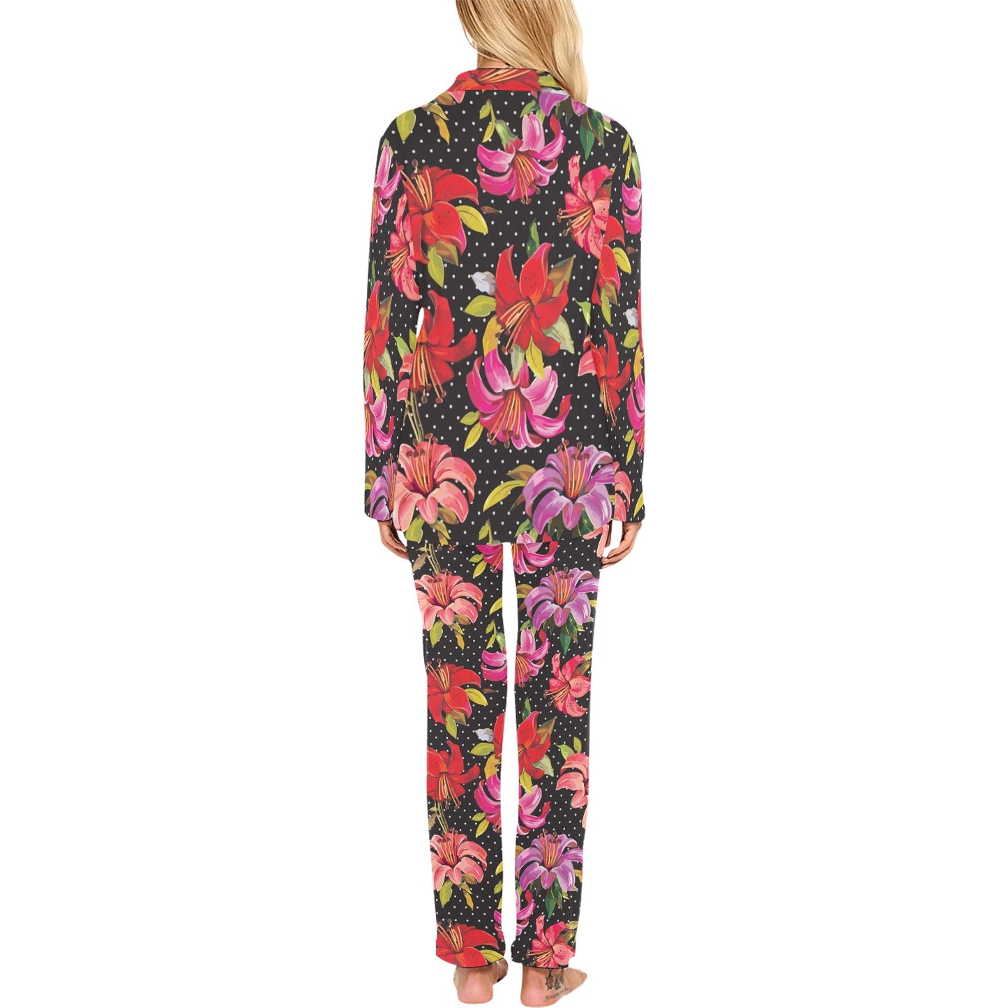 Lily Pattern Print Design LY012 Women's Long Pajama Set