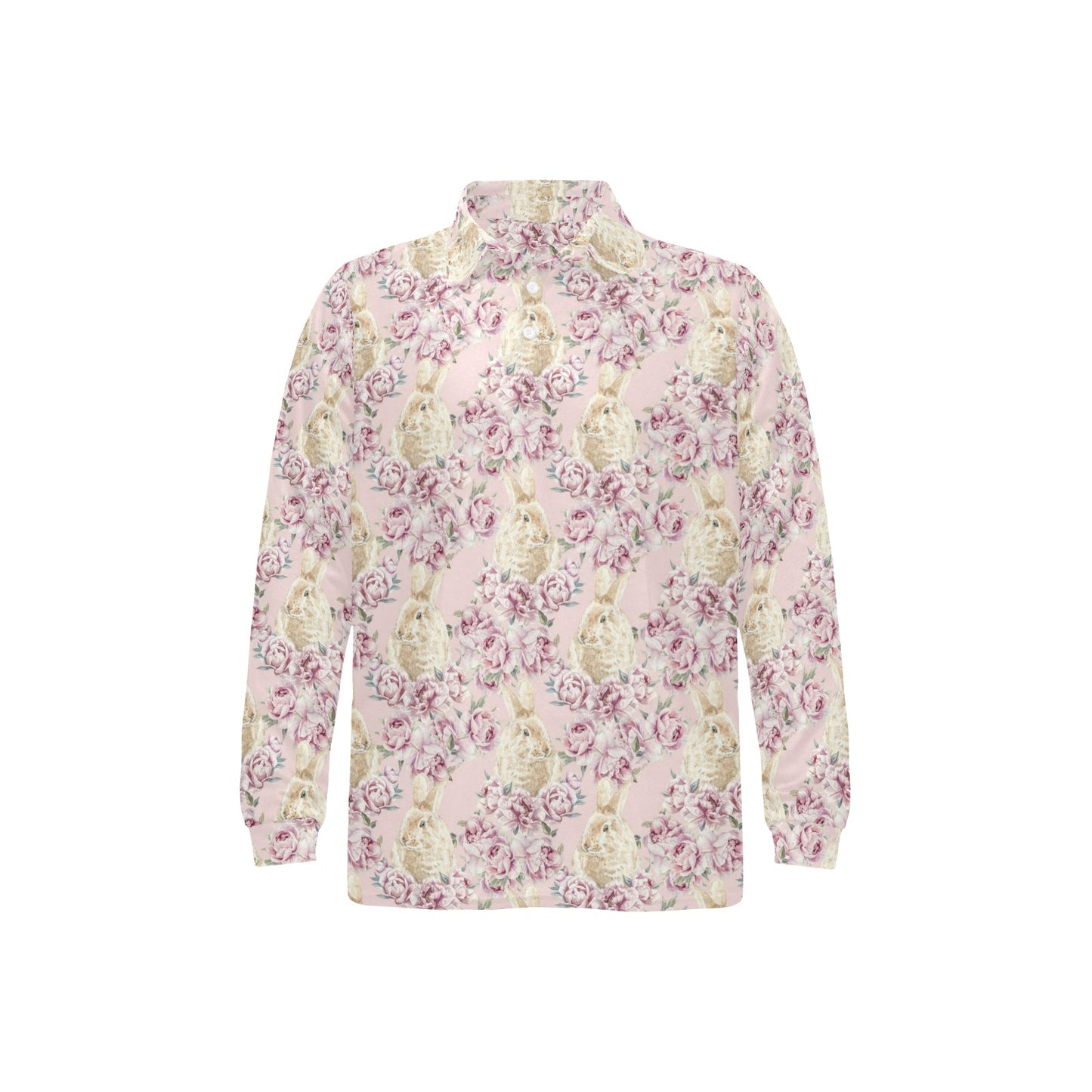 Rabbit Print Design LKS403 Long Sleeve Polo Shirt For Men's