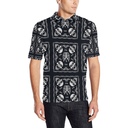 Bandana Skull Black White Print Design LKS306 Men Polo Shirt