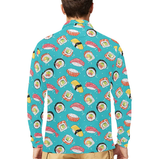 Sushi Print Design LKS305 Long Sleeve Polo Shirt For Men's