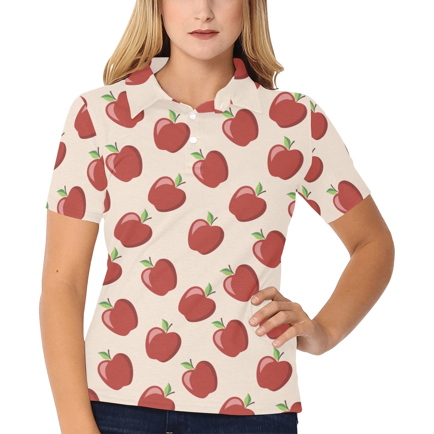 Apple Pattern Print Design AP01 Women's Polo Shirt