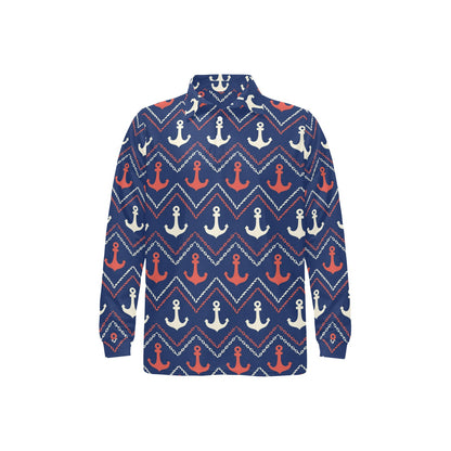 Anchor Pattern Print Design 07 Long Sleeve Polo Shirt For Men's