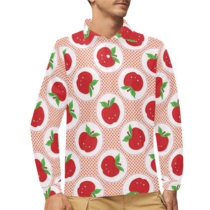 Apple Pattern Print Design AP08 Long Sleeve Polo Shirt For Men's