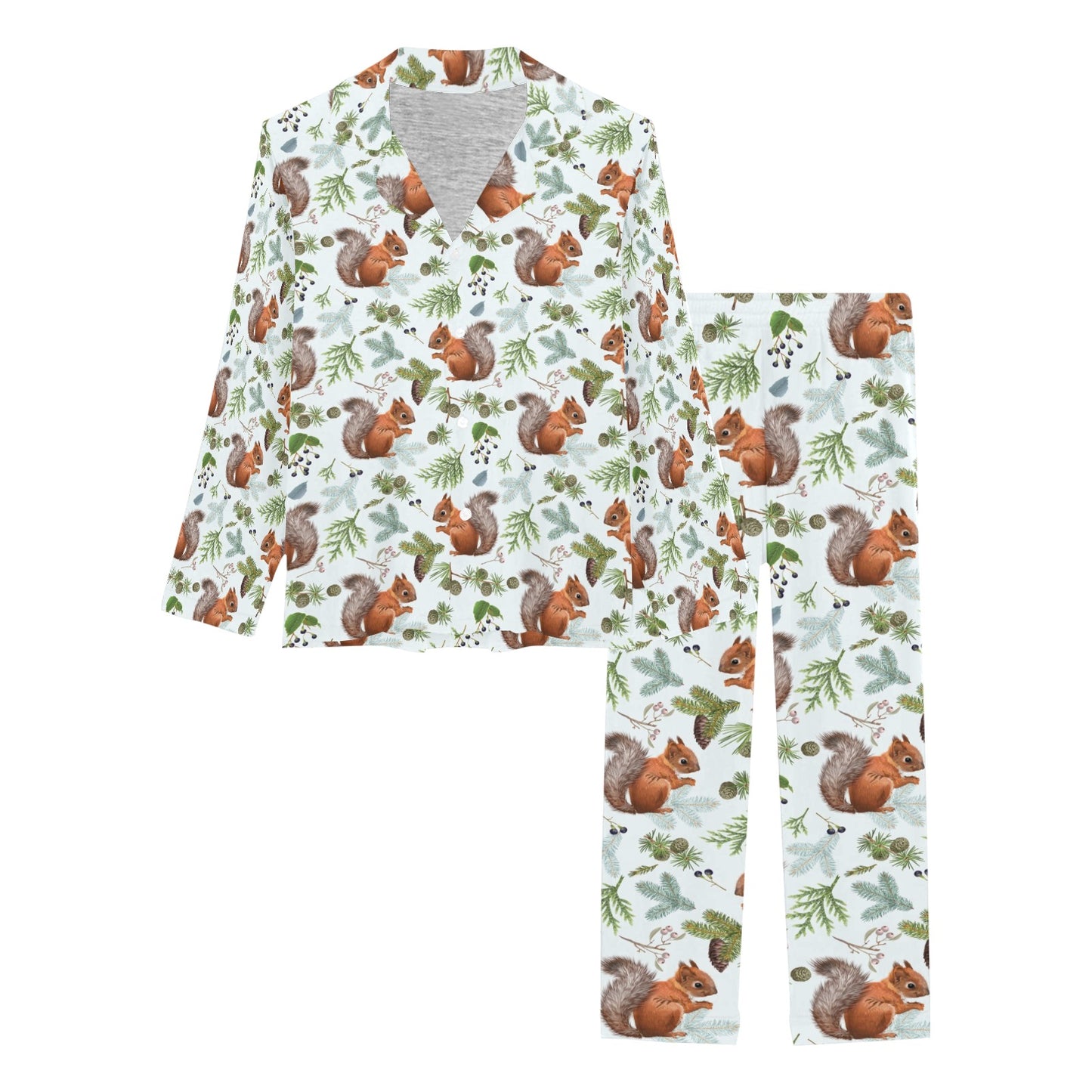 Squirrel Print Design LKS308 Women's Long Pajama Set