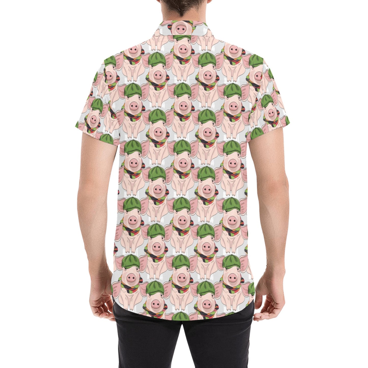 Pig Print Design LKS403 Men Short Sleeve Button Up Shirt