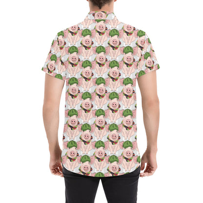 Pig Print Design LKS403 Men Short Sleeve Button Up Shirt