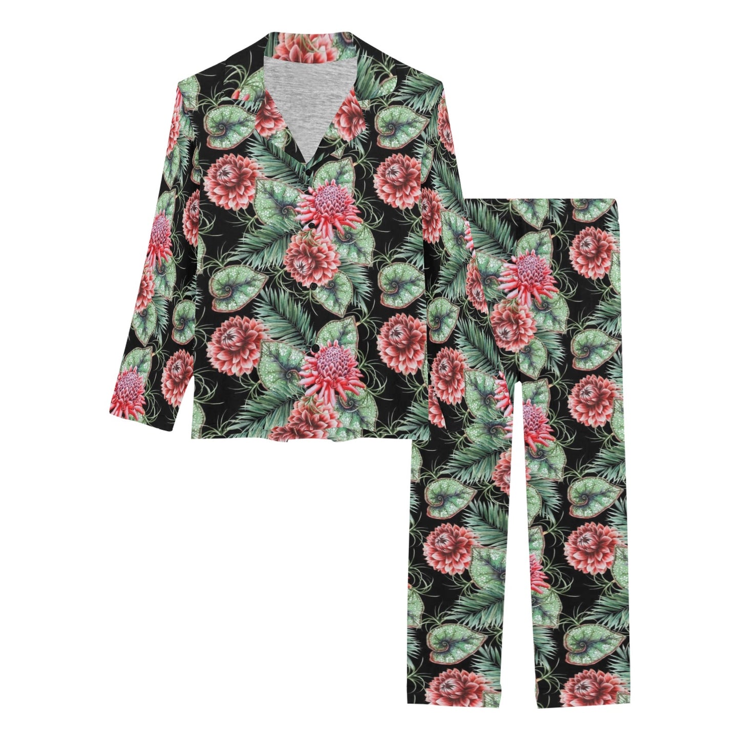 Dahlia Pattern Print Design DH06 Women's Long Pajama Set