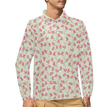 Sweet Pea Print Design LKS301 Long Sleeve Polo Shirt For Men's