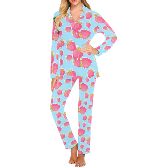 Strawberry Pattern Print Design SB04 Women's Long Pajama Set