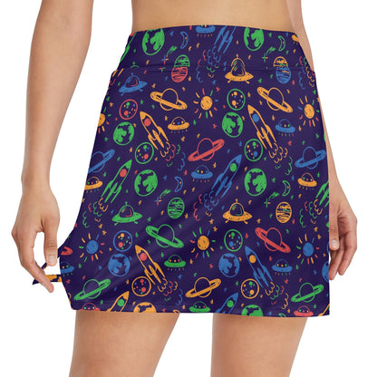 UFO Space Rocket Print Design LKS302 17" Golf & Pickleball Skort with Pockets
