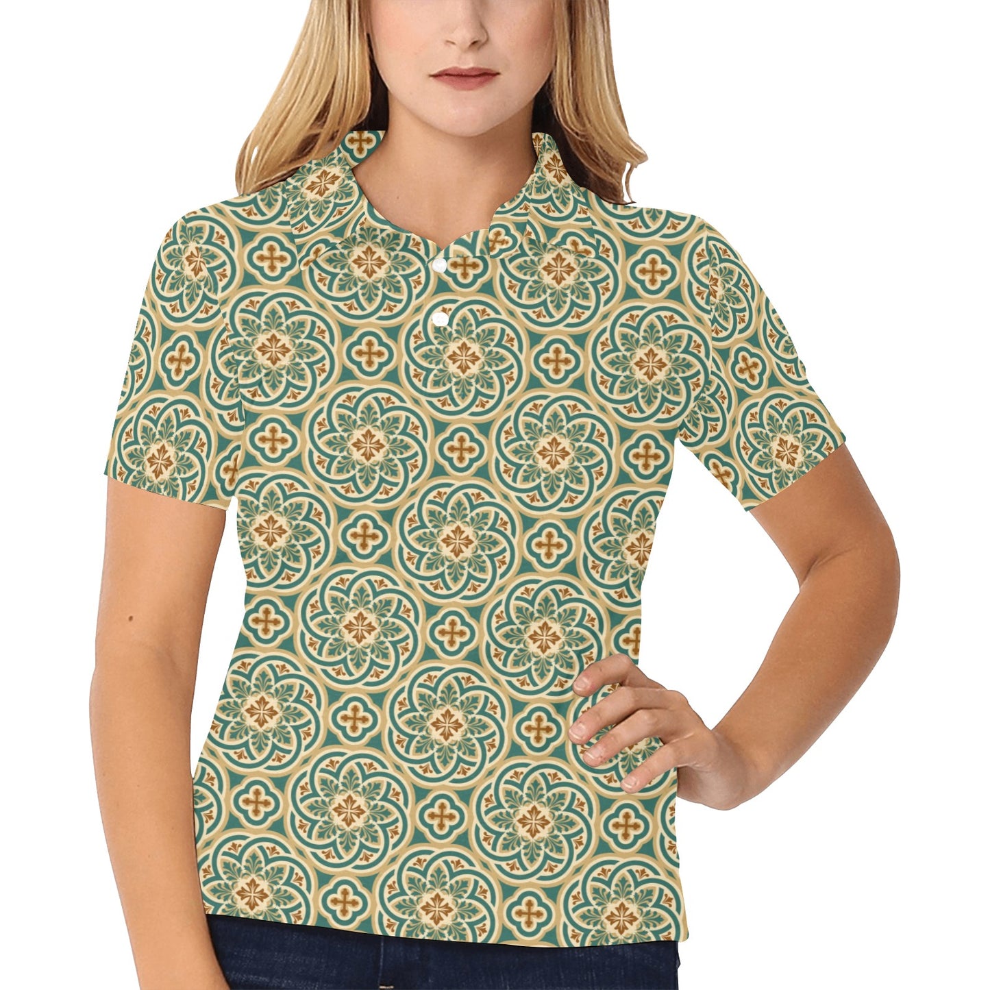 Cross Pattern Print Design 01 Women's Polo Shirt