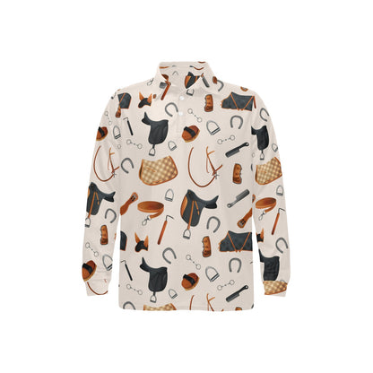 Equestrian Equipment Print Pattern Long Sleeve Polo Shirt For Men's