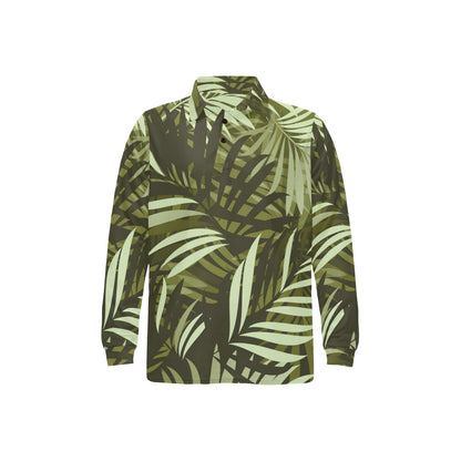 Palm Leaves Pattern Print Design PL05 Long Sleeve Polo Shirt For Men's