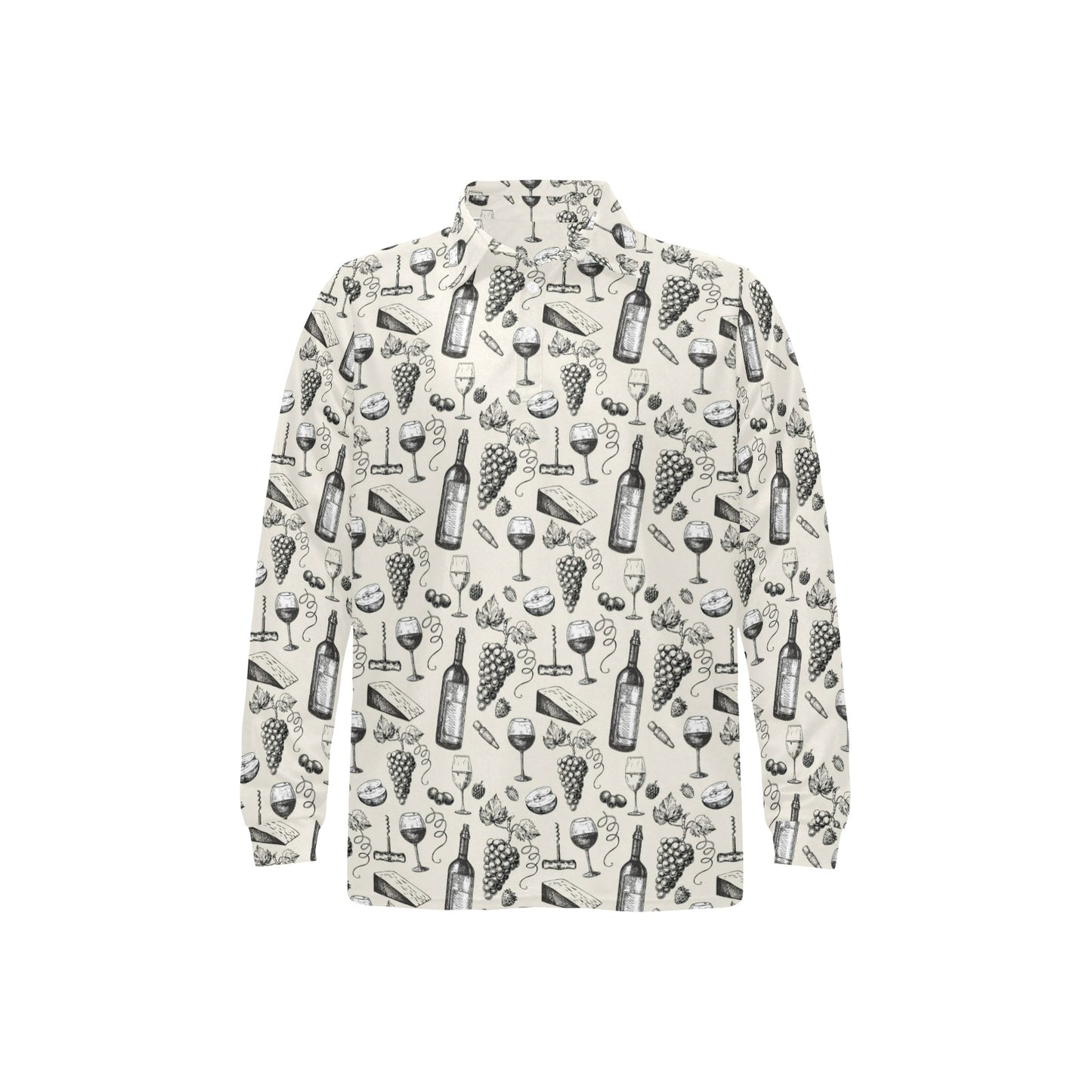 Wine Themed Print Design LKS306 Long Sleeve Polo Shirt For Men's