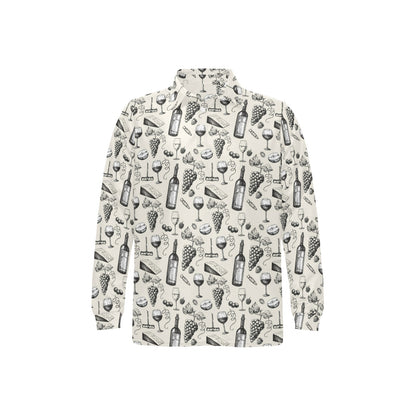 Wine Themed Print Design LKS306 Long Sleeve Polo Shirt For Men's