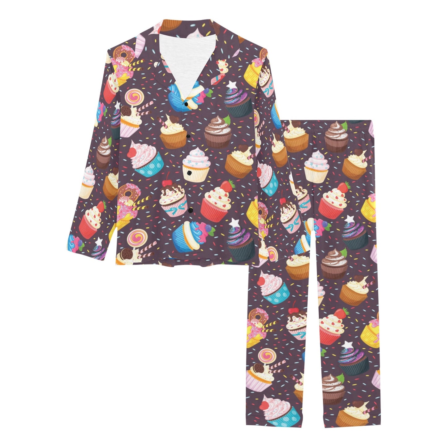 Cupcakes Party Print Pattern Women's Long Pajama Set