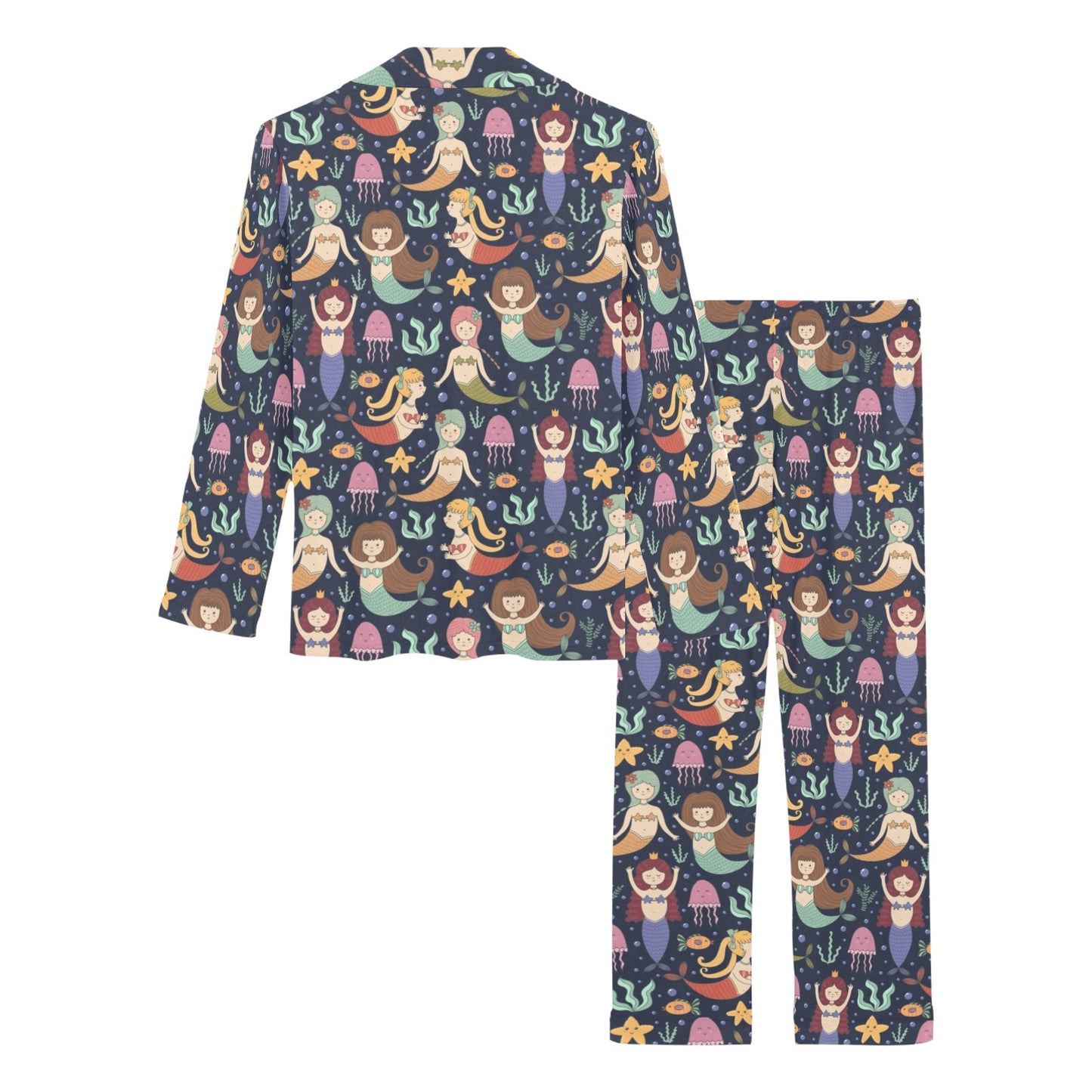 Mermaid Cartoon Pattern Print Design 03 Women's Long Pajama Set