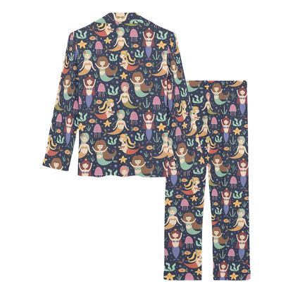 Mermaid Cartoon Pattern Print Design 03 Women's Long Pajama Set