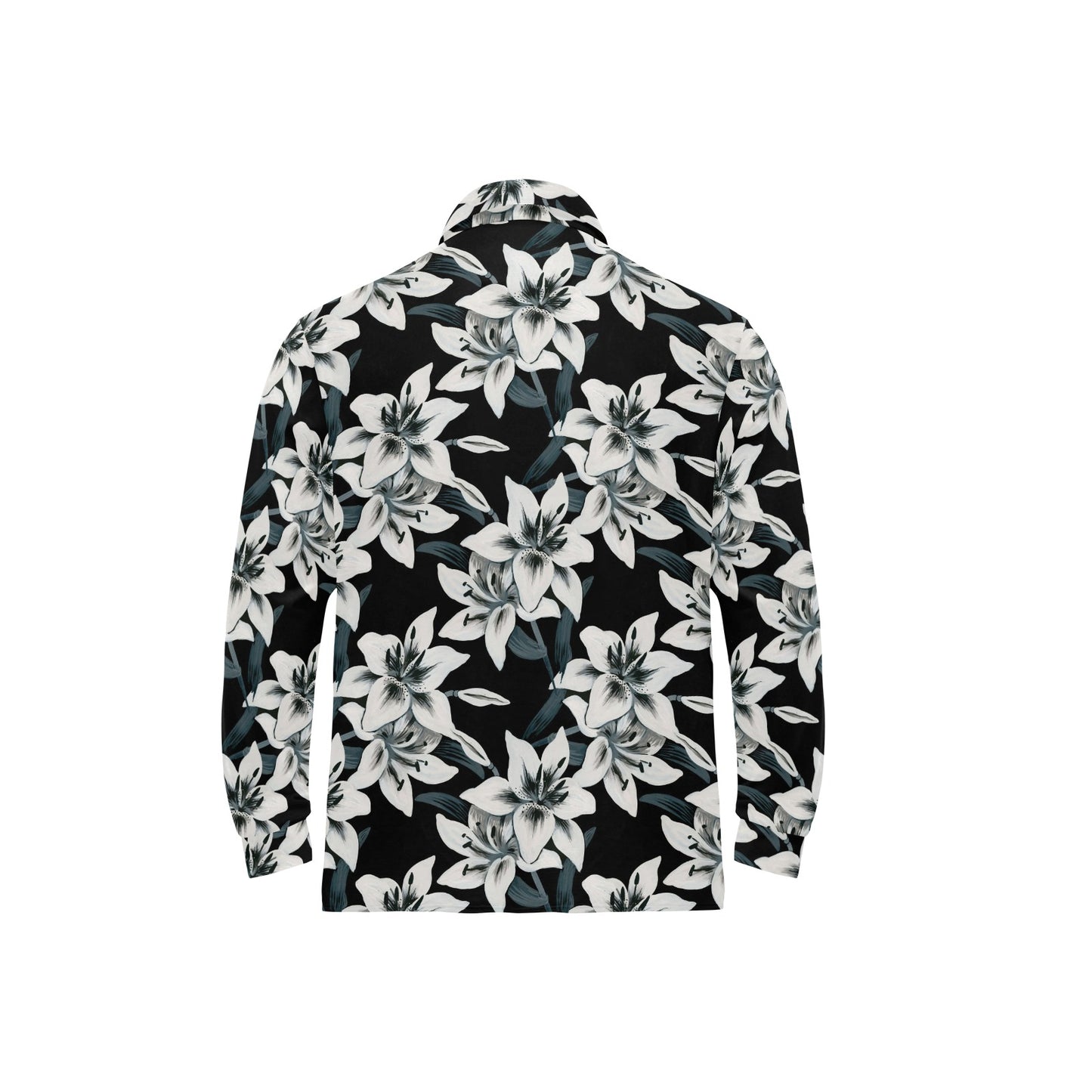 Lily Pattern Print Design 03 Long Sleeve Polo Shirt For Men's