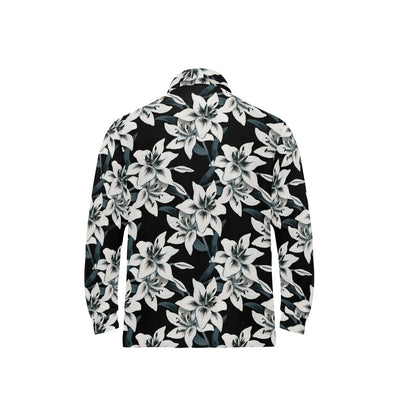 Lily Pattern Print Design 03 Long Sleeve Polo Shirt For Men's