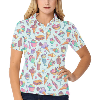 Ice Cream Pattern Print Design IC02 Women's Polo Shirt