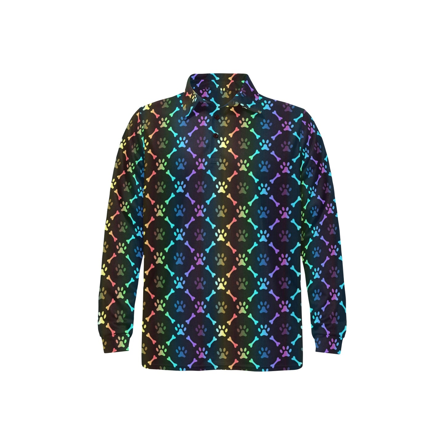 Paw Rainbow Print Long Sleeve Polo Shirt For Men's