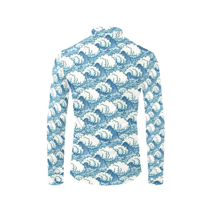 Wave Japan Style Print Design LKS304 Men's Long Sleeve Dress Shirt