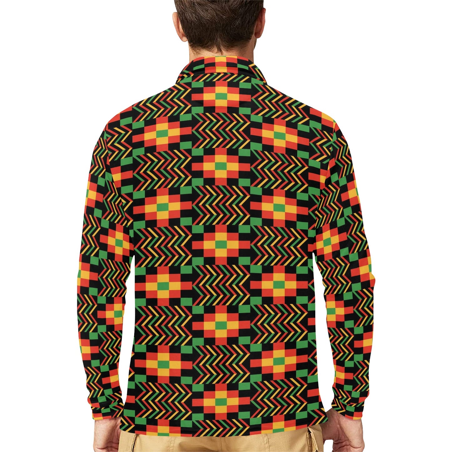 Kente Pattern Print Design 01 Long Sleeve Polo Shirt For Men's