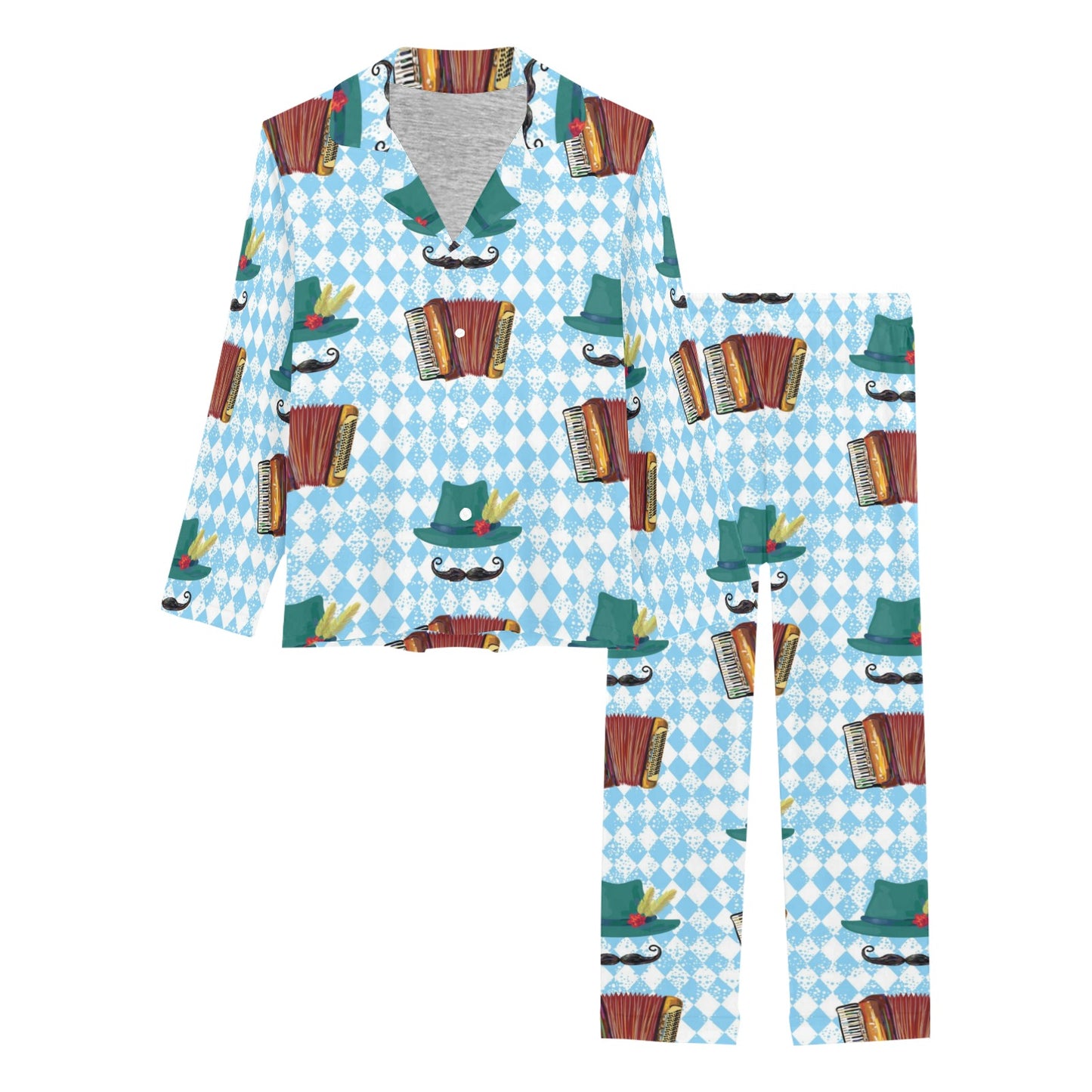 Accordion Mustache Pattern Print Design 01 Women's Long Pajama Set