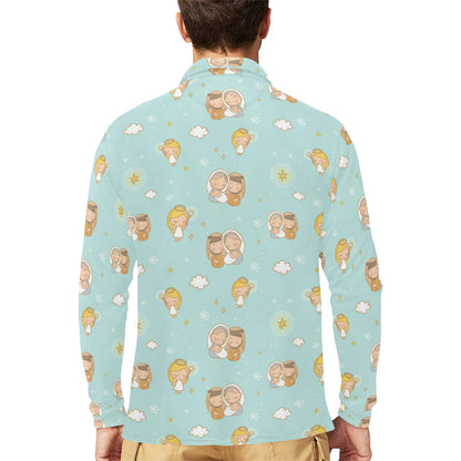 Christian Pattern Print Design 01 Long Sleeve Polo Shirt For Men's