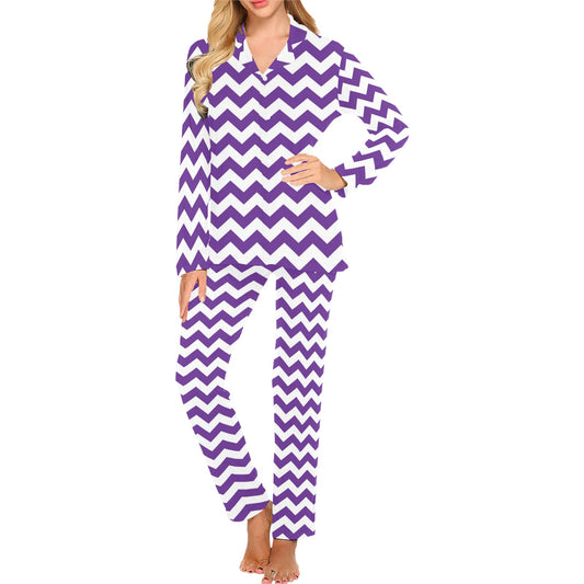 Chevron Purple Pattern Print Design 03 Women's Long Pajama Set