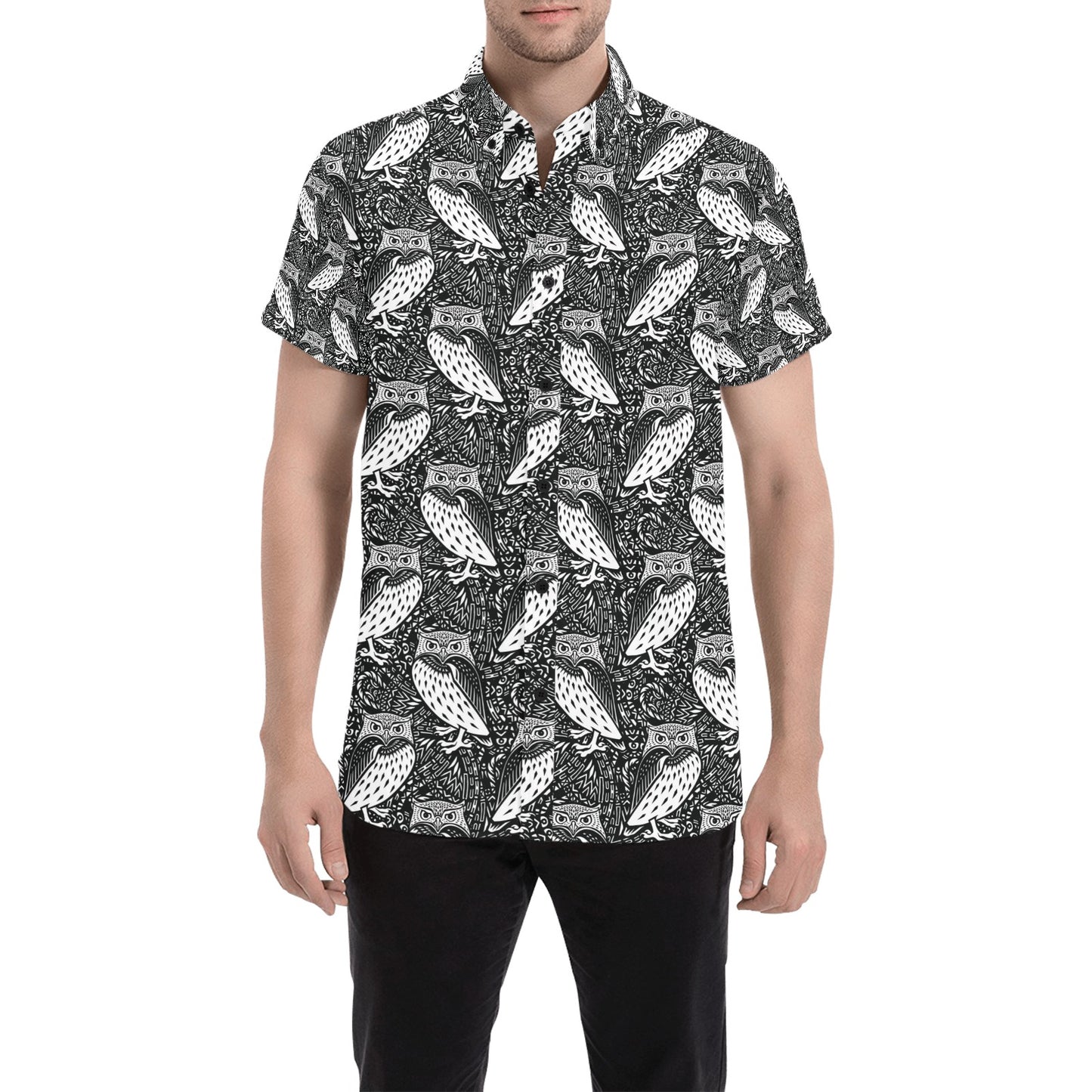 Tribal Pattern Print Design LKS308 Men Short Sleeve Button Up Shirt
