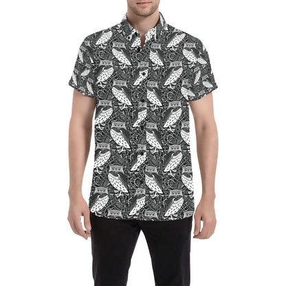Tribal Pattern Print Design LKS308 Men Short Sleeve Button Up Shirt