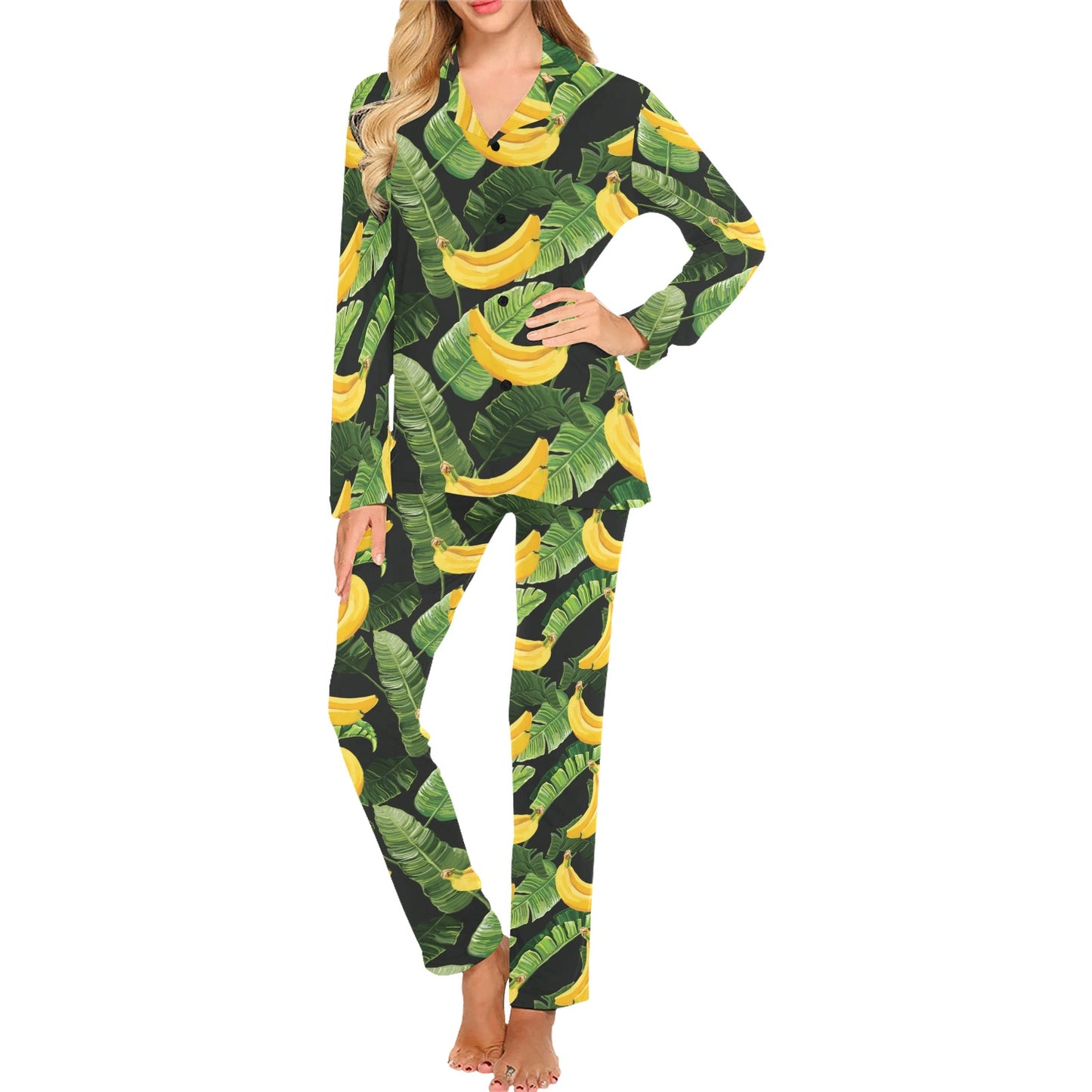Banana Pattern Print Design BA01 Women's Long Pajama Set
