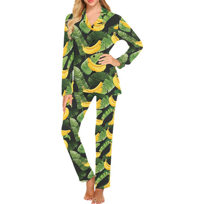 Banana Pattern Print Design BA01 Women's Long Pajama Set