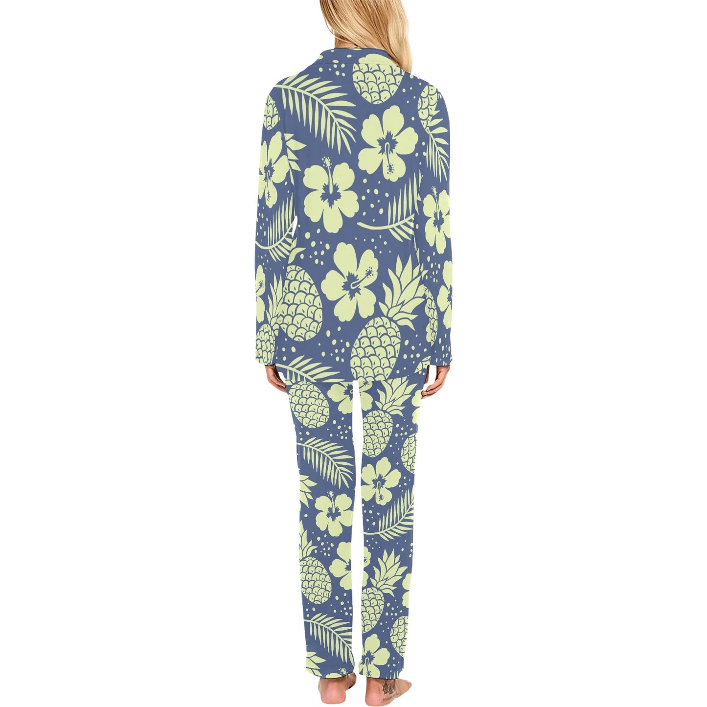 Pineapple Pattern Print Design PP07 Women's Long Pajama Set