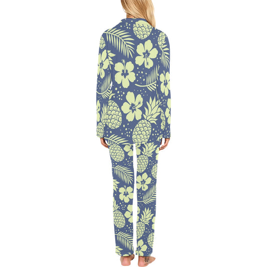 Pineapple Pattern Print Design PP07 Women's Long Pajama Set