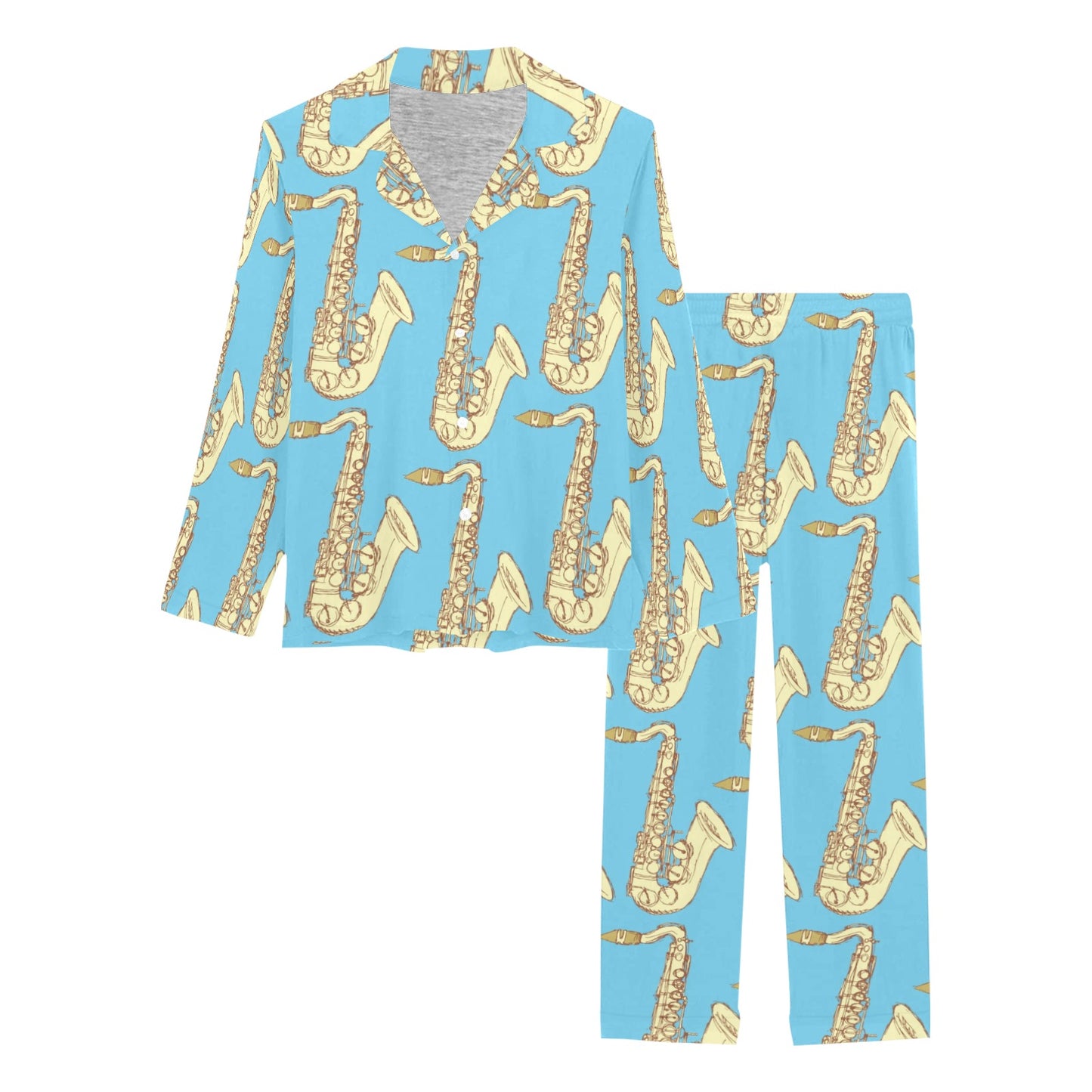Saxophone Pattern Print Design 03 Women's Long Pajama Set