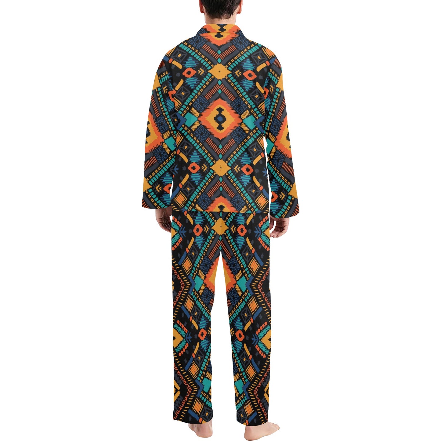 Kente Pattern Print Design 04 Men's Long Pajama Set