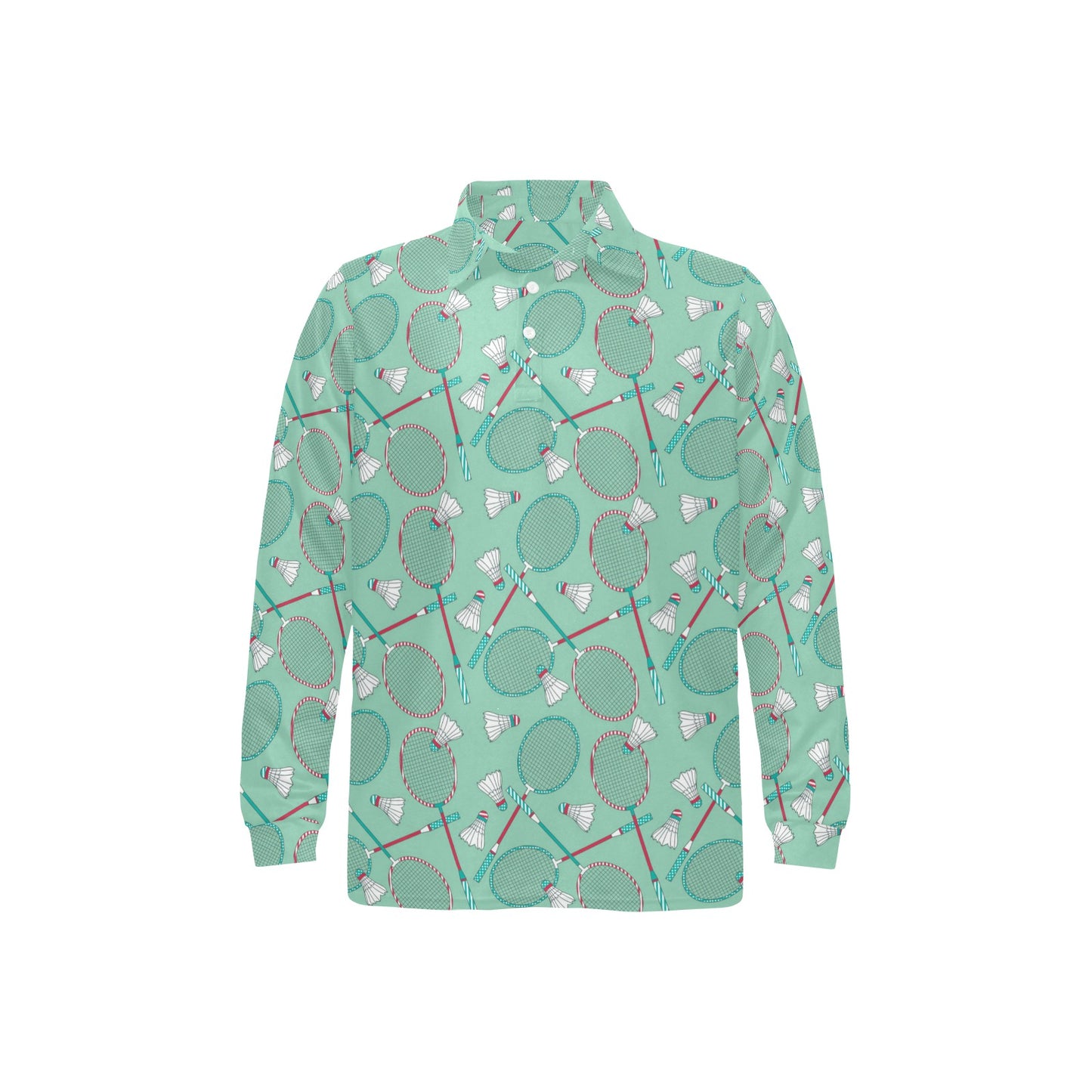 Badminton Pattern Print Design 05 Long Sleeve Polo Shirt For Men's